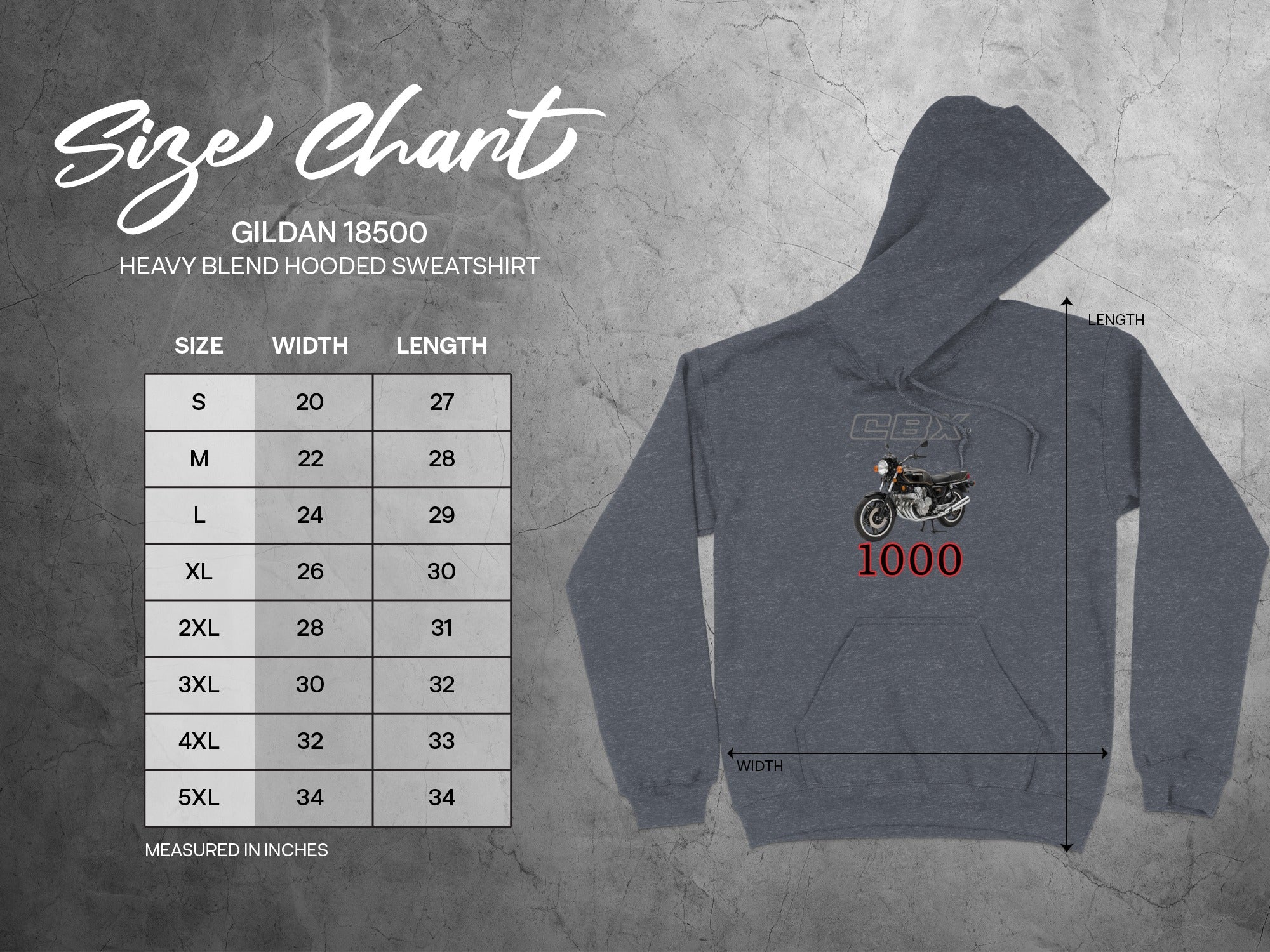 Gildan 18500 Heavy Blend Hooded Sweatshirt Size Chart