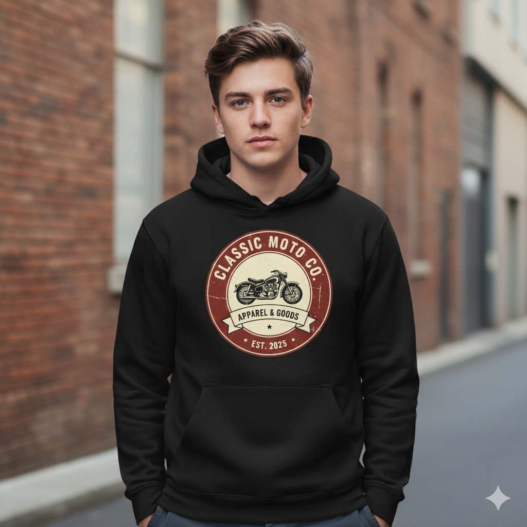 Classic Moto Co. Unisex Heavy Blend Hoodie, Motorcycle Sweatshirt, Biker Gear, Gift for Riders, Casual Wear, Vintage Style