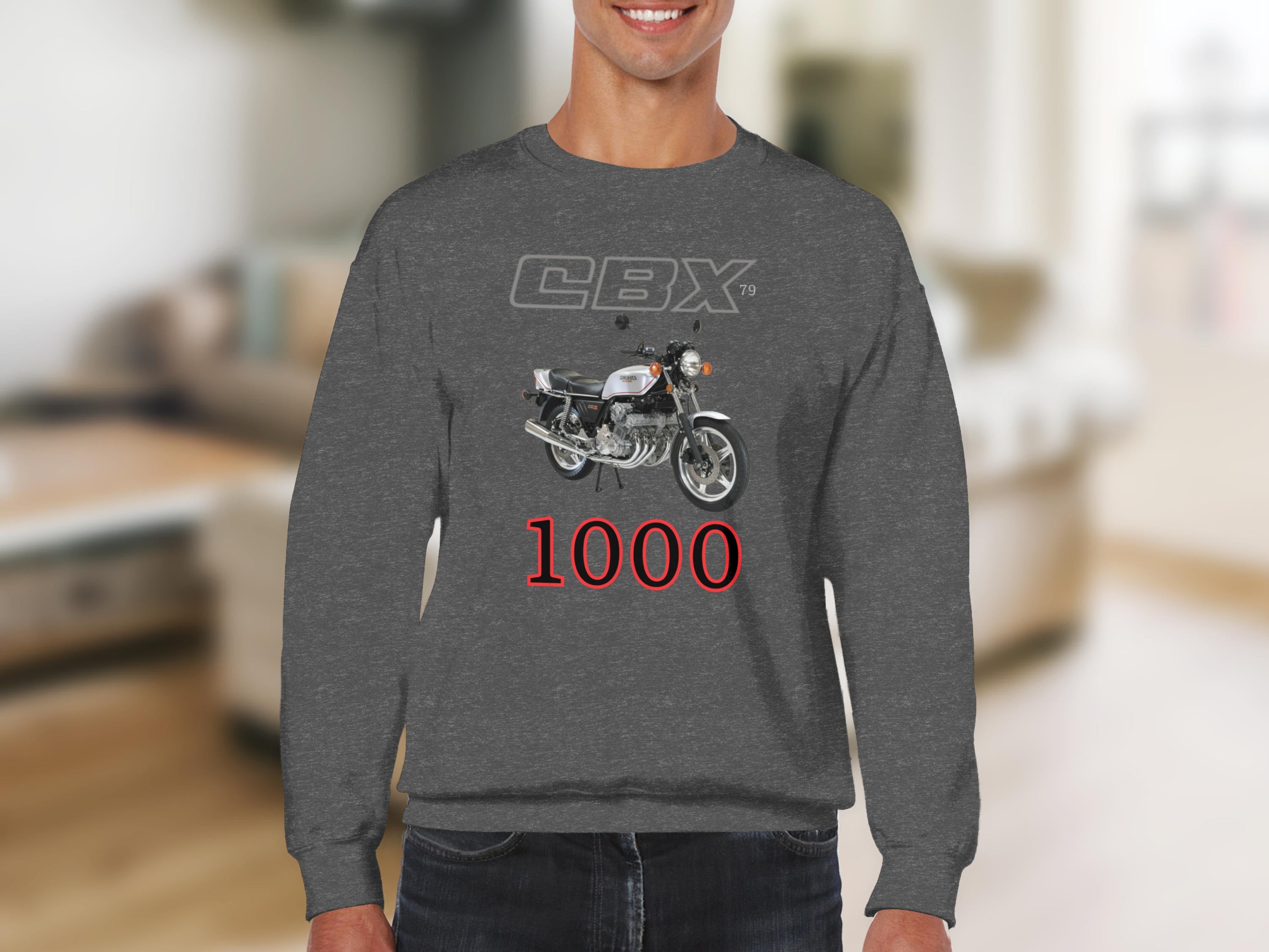 Classic Gray CBX 1000 Motorcycle Graphic Sweatshirt