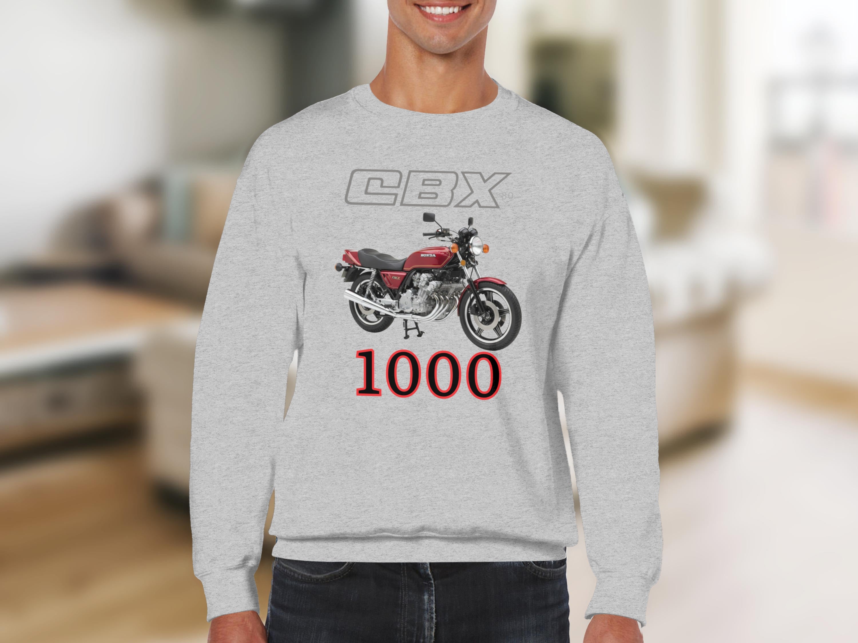 Vintage CBX 1000 Motorcycle Design Grey Crewneck